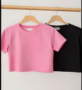 Street Style Cotton Crop <b>Top</b> Women Trendy Slim Fit Breathable Soft Fabric Summer Casual Tee OEM ODM - Product Image 3