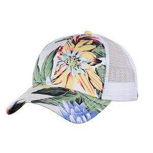 Floral Print Mesh Trucker <b>Hat</b> 6-Panel Adjustable Unisex Beach Cap Spring <b>Summer</b> Casual Style - Product Image 2