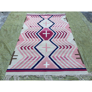 Flatweave Wool Silk Modern Geometric Pattern Extra <b>Thick</b> High Pile Dhrury <b>Rug</b> Carpet for Prayer - Product Image 1