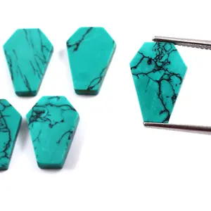Cabujón plano con forma de ataúd turquesa azul sintético, joyas para fabricación de piedras turquesas DIY, proveedor de piedras preciosas, turquesa sintética