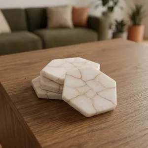 Natural Stone Marble Hexagon <b>Coaster</b> Set Handmade Decorative <b>Drink</b> <b>Coasters</b> for Coffee Table Home Dining Restaurant Bar Hotel - Product Image 4