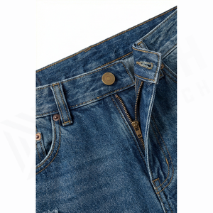 Straight-Leg High Waist Distressed <b>Denim</b> Jeans Men Regular Fit Cotton Casual Style Spring Washed Blue Pants - Product Image 4