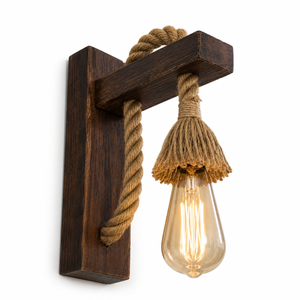 Lámpara de Pared de Estilo Vintage, Hecha a Mano en Vietnam, con Cuerda de Yute y Madera de Pino, Decoración para Hoteles, Venta al Por Mayor - Product Image 1