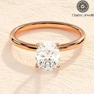 Charm_Jewells Women's <b>Oval</b> Cut <b>Moissanite</b> <b>Engagement</b> <b>Ring</b> Yellow Gold Prong Setting Classic Style - Product Image 4