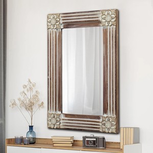 Wholesale Acacia Wood Wall <b>Mirror</b> with Carved Design - Product Image 1
