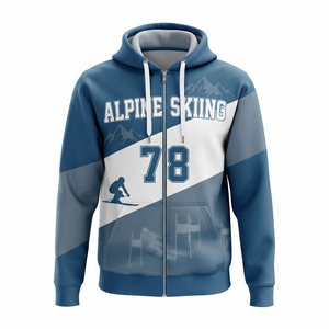 Sweat à capuche zippé pour homme, bleu et blanc, imprimé géométrique, sportif, coupe classique, respirant, vêtements d'hiver - Product Image 5