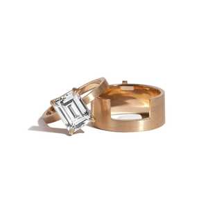 2.7 TCW Emerald Cut Lab Grown Diamond <b>Ring</b> <b>Set</b> 10k 14K 18K Solid <b>Gold</b> Manufacturer Custom Bridal Removable Cigar Band Jewelry - Product Image 2