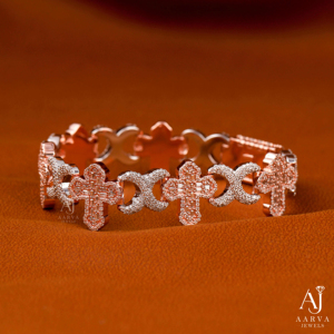 AARVA JEWELS Pulsera de Cadena y Eslabones de Plata Chapada en Oro Rosa con Diseño de Flor Redonda de Moissanita, Joyería de Lujo para Bodas de Mujer - Product Image 2