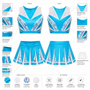 Athletic Apparel Custom Sublimated Cheerleader Uniform Women Stretch Polyester Spandex Pleated <b>Skirt</b> Cheer Teamwear - Product Image 6