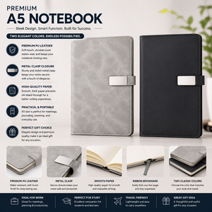 Cuaderno Premium A5 de Cuero PU con Encuadernación Cosida, Papel Rayado y Tapa Blanda para la Escuela, Reuniones y Viajes - Regalo - Product Image 4