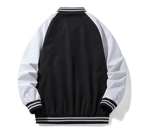Chaqueta Varsity Negra y Blanca para Hombre, Corte Regular, Cuello Camisero, Cierre de Cremallera, Poliéster y Algodón, Ropa Casual de Otoño - Product Image 1