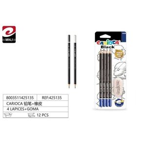Set di matite nere Carioca 4 pezzi con gomma per disegnare e scrivere - Product Image 1