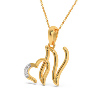 Collier chaîne avec pendentif en forme de cœur et lettre initiale N sertie de diamants - Product Image 2