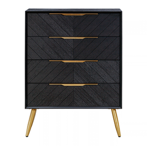 Contemporary Wooden <b>Tallboy</b> Chest With Decorative Chevron Panels, Multiple Drawers And Sleek Golden Legs For Bedroom Furniture - Product Image 3