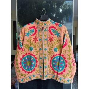 Chaqueta Bomber de Algodón Rosa Vintage Bordada a Mano con Cuello Mandarín, Manga Larga, Estampado Floral, Ecológica para Mujer, Primavera - Product Image 5