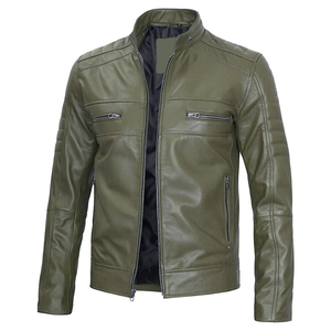 2026 OEM New Arrival Original Olive Green Cowhide <b>Leather</b> <b>Jackets</b> For <b>Men's</b> Zip Pockets 100%High Quality Low MOQ Fashion <b>Jackets</b> - Product Image 5