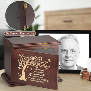Wholesale <b>Memorial</b> Wooden Urn with Custom Design Luxury Wooden Cremation Urn with Brass Inlay Handmade Oak Wood Funeral Urn - Product Image 1