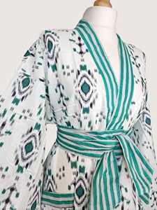 Bata Larga para Mujer con Estampado Geométrico, Manga Larga, Cuello en V, de Algodón y Fibra de Bambú, Suave, Informal, para Verano - Product Image 3