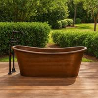 Baignoire ovale vintage en cuivre antique avec poignées annulaires, baignoire de trempage durable en métal cuivré pour une relaxation ultime des adultes