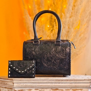 High Quality Sport Hand Tooling Full Florals Carved Solid 100% Genuine Leather Material Mini Speedy Duffle Bag Women Weekend - Product Image 5