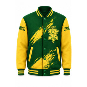 Veste universitaire Chi Eta Phi pour homme, vert et jaune, avec impression de lettres et numéro 32 au dos, style décontracté pour l'automne - Product Image 2