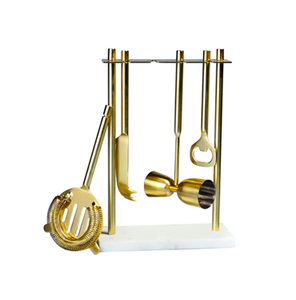 Juego de herramientas de barra de primera calidad chapadas en oro con soporte redondo de mármol blanco, juego de whisky personalizado, juegos de herramientas de barra profesionales - Product Image 2