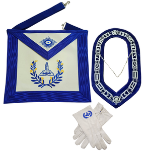 Freemason Apron Collar <b>Gloves</b> Set Embroidered Blue White Masonic Regalia Senior Warden Officer Set - Product Image 1