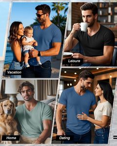 Camiseta con cuello en V para hombre, cómoda, de manga corta, informal, tela suave y transpirable, ligera, ajustada, para verano, de secado rápido - Product Image 2
