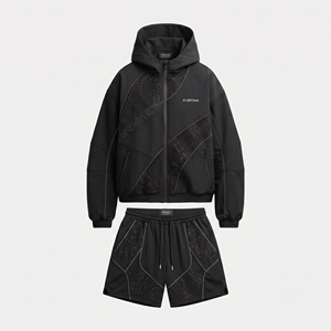 Custom Oversized Rhinestone Panel Windbreaker Hoodie Shorts Set Full <b>Zip</b> Lightweight Breathable Streetwear Tracksuit OEM - Product Image 1