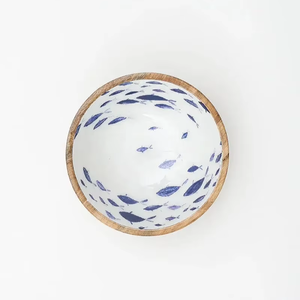 Meilleur bol de service en bois de manguier indien, bol de service naturel avec revêtement émaillé, bols de service pour salades de fruits et pâtes imprimés - Product Image 1