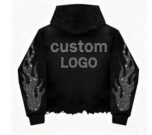 Sweat-shirt à capuche personnalisé de qualité supérieure avec impression sérigraphique de strass, tendance, en tissu 100% coton pour hommes - Product Image 3