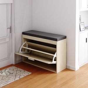 Rattan Shoe Rack with Flip Drawer and Seat <b>Cushion</b> Convenient Hallway Shoe <b>Bench</b> Cabinet - Product Image 6