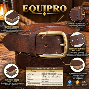 Ceinture en cuir de vachette véritable marron vintage pour homme Equipro avec boucle carrée en alliage à motif rayé, durable - Product Image 4