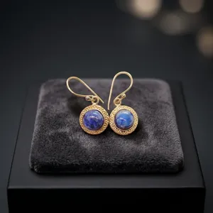 Boucles d'oreilles pendantes en laiton et lapis-lazuli naturel, bijoux artisanaux en pierres précieuses - Product Image 3