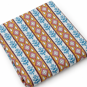 Tela de Voile de Algodón Peinado 60S60S Ligera con Estampado Floral Hecho a Mano Pinksa, Diseño de Hojas Amarillas y Azules, 90 GSM - Product Image 5