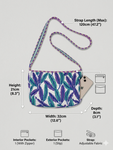 Bolso de hombro de algodón acolchado con estampado de hojas azules |   Bolsa de viaje de alta calidad con estampado a mano para mujer, bolso hecho a mano, obra maestra. - Product Image 2
