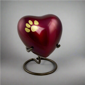 Luxury Red Heart Shaped Pet Cremation Urn with Gold Paw Print <b>Memorial</b> Ashes Keepsake for Dogs & Cats - Product Image 2