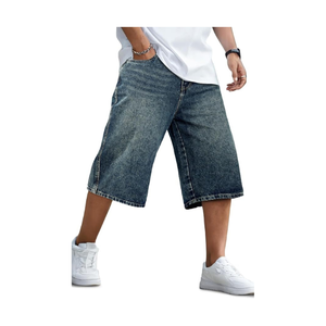 Shorts en jean délavé pour homme, coupe droite, taille mi-haute, décontracté, pour l'été, en coton respirant - Product Image 1