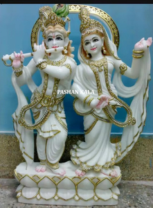 Krishna Radha en marbre blanc poli, artistique, murale - Product Image 5