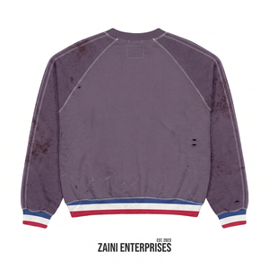 Sweat-shirt à capuche en molleton de coton et polyester de qualité supérieure 450 GSM, lavé, violet, effet vieilli, avec empiècements raglan, impression DTF personnalisée - Product Image 2