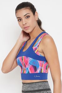 Sujetador deportivo tipo racerback para mujer con estampado abstracto colorido, soporte medio, transpirable, ropa deportiva, cuello redondo - Product Image 2