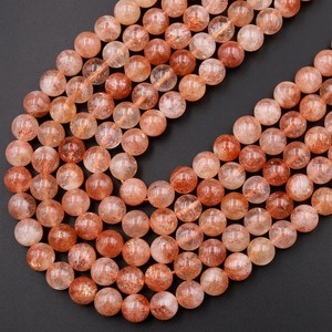 Perles rondes en pierre de soleil naturelle, feldspath, scintillations dorées, pierre précieuse rouge orangé, pour la fabrication de bijoux, vente en gros - Product Image 2