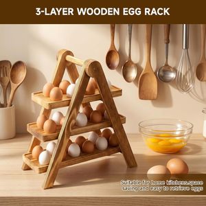 Decorative Wooden <b>Egg</b> Display Stand 3 Layer Triangle <b>Egg</b> Holder for Countertop - Unique Farmhouse Kitchen <b>Storage</b> Gift Idea - Product Image 5
