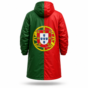 Chaqueta Larga Impermeable con Capucha y Forro Polar Sherpa, Diseño Personalizado por Sublimación, Bandera de Portugal, Venta al Por Mayor de Fábrica OEM - Product Image 3