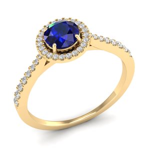 REYES Wholesale Price 14K Yellow Gold Diamond Halo <b>Ring</b> Round Cut 0.84Ct <b>Blue</b> Sapphire Gemstone Wedding Gift <b>Rings</b> For Bride - Product Image 2