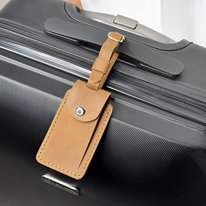 ป้ายแท็กกระเป๋าเดินทางหนังแท้แบบกำหนดเอง ป้ายแท็กกระเป๋าเดินทางแบบมีฝาปิดป้องกันข้อมูลส่วนตัว ป้ายชื่อกระเป๋าเดินทางสุดหรู ผู้จัดจำหน่าย LMP-0247 - Product Image 1