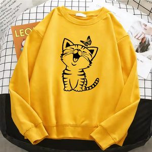 Sudaderas con capucha para mujer, diseño gráfico profesional, lindo gato con estampado de mariposa, sudaderas con capucha retro para mujer, sudadera de lana cálida, cuello redondo suave - Product Image 5
