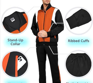 "Men's Color block Tracksuit Orange, Black, and <b>White</b> Full <b>Zip</b> Jacket & Matching Jogger Pants Athletic Warm-<b>Up</b> Set" - Product Image 4