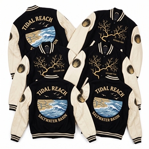 Blouson Bomber Letterman Personnalisé OEM avec Broderie Four Winds Angel, Manteau Universitaire en Laine et Manches en Cuir Crème - Product Image 5