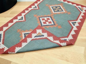 Alfombra Kilim Hecha a Mano con Patrón Geométrico, Tejido Plano de Lana y Acrílico, Rectangular, para Sala de Estar, con Base Antideslizante de Goma - Product Image 2